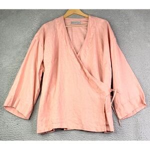 LOVE and CONFUSE Top Womens Size Large 100% Linen Wrap Closure Lagenlook